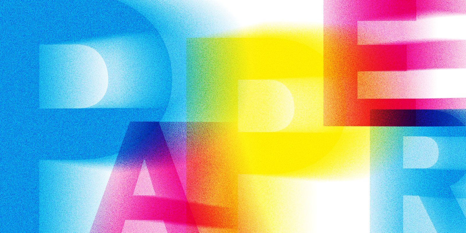 Abstract, vibrant geometric shapes in blue, yellow, pink, and white forming a bold color-block composition.